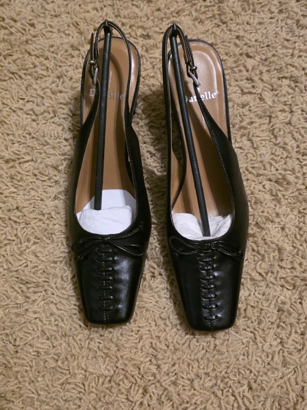 Danelle Black Lace-Up / Bow Slingback Heels – Squared Toe – Heel – Size 7.5N